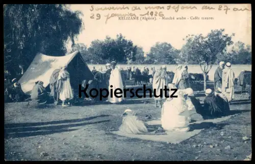 ALTE POSTKARTE RELIZANE MARCHÉ ARABE CAFÉS MAURES Cafe Kaffee traditional costume Tracht Alger Algerien Algérie Algeria