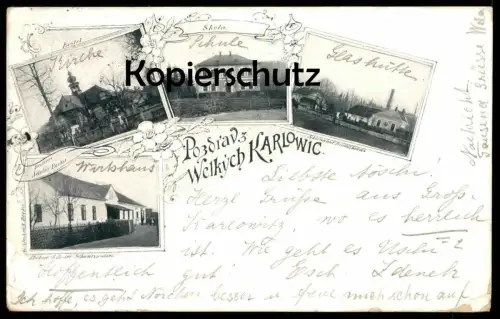 ALTE POSTKARTE POZDRAV WELKYCH KARLOWIC VELKÉ KARLOVICE Sklena hut Frantiskova Glashütte Groß Karlowitz Ceska Republika