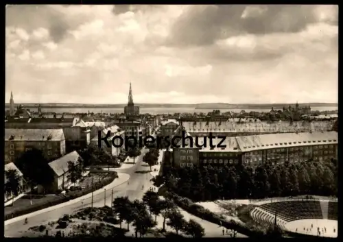 ÄLTERE POSTKARTE SCHWERIN BLICK VOM HOCHHAUS Volleyball Stadion Briefmarke DDR Mi.Nr. 1613 DER KLEINE TROMPETER stamp