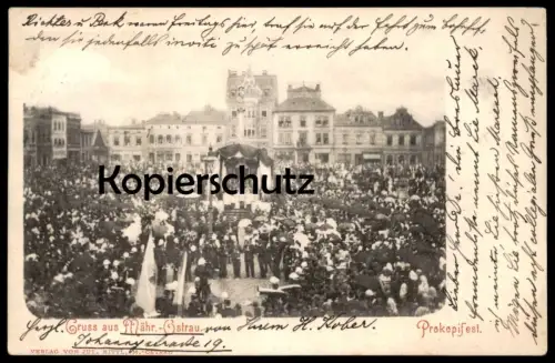 ALTE POSTKARTE GRUSS AUS MÄHRISCH OSTRAU PROKOPIFEST DER BERGLEUTE 1901 MORAVSKA OSTRAVA Prokopi Fest Mähren Ceska AK