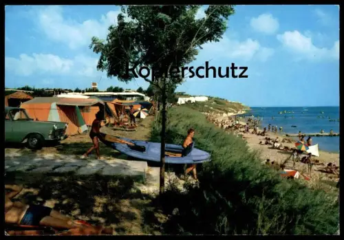 ÄLTERE POSTKARTE ISTANBUL VE GÜZELLIKLERI FLORYA CAMPING Auto car Boot rubber boat zodiac postcard Ansichtskarte cpa