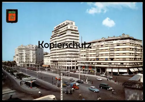 POSTKARTE CASABLANCA PLAZA MOHAMMED V place square Autos Auto cars car Peugeot Citroen Marokko Morocco Maroc La Concorde