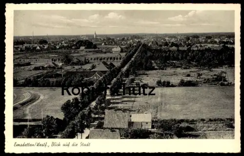 ÄLTERE POSTKARTE EMSDETTEN BLICK AUF DIE STADT TRIBÜNEN FUSSBALL-STADION Fussballplatz Ansichtskarte cpa postcard AK