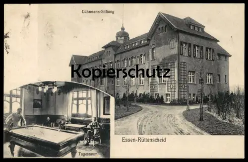 ALTE POSTKARTE ESSEN RÜTTENSCHEID LÜHRMANN STIFTUNG RANKHILFE FASSADENGITTER BILLARD snooker cpa postcard Ansichtskarte
