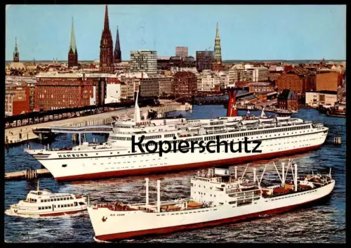 ÄLTERE POSTKARTE TS HAMBURG RIO LUSAN AN DER ÜBERSEEBRÜCKE Schiff Dampfer ship bateau steamer port cpa postcard AK