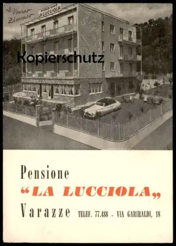 ALTE POSTKARTE VARAZZE PENSIONE LA LUCCIOLA VIA GARIBALDI LIGURIA SAVONA Auto old car voiture Italia Italy Italien cpa