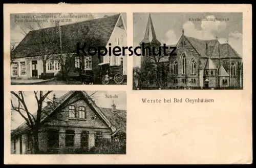 ALTE POSTKARTE WERSTE BEI BAD OEYNHAUSEN BÄCKEREI COLONIALWAREN PAUL BRACKMEYER SCHULE KIRCHE EIDINGHAUSEN Ansichtskarte