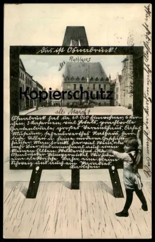 ALTE POSTKARTE DAS IST OSNABRÜCK KIND STAFFELEI TAFEL 60000 EINWOHNER 6 KIRCHEN 3 KASERNEN WELTBERÜHMT PUMPERNICKEL cpa
