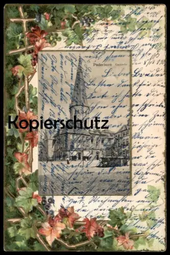 ALTE PRÄGE POSTKARTE PADERBORN GAUKIRCHE 1904 Wein Weintrauben cpa postcard AK Ansichtskarte