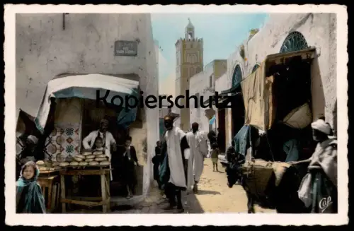 ÄLTERE POSTKARTE SOUSSE PLACE RAHBA BÄCKEREI bakery Kinder children Esel donkey Tunisia Tunisie Tunesien cpa postcard AK