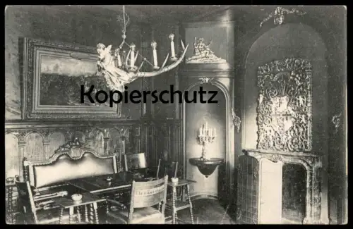 ALTE POSTKARTE SCHLOSS NEUHAUS INNENANSICHT STUHL VON KNYPHAUSEN PADERBORN LEUCHTER castle chateau interieur postcard