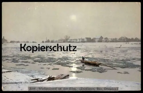 ALTE POSTKARTE ZSCHIEREN BEZIRK DRESDEN WINTERABEND AN DER ELBE Sachsen Kleinzschachwitz Leuben Winter Schnee snow hiver