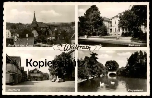 ALTE POSTKARTE WÜLFRATH HEUMARKT BLICK AN DER EVGL. KIRCHE RATHAUS KRAPPSTEICH Wuelfrath VW Ansichtskarte cpa postcard