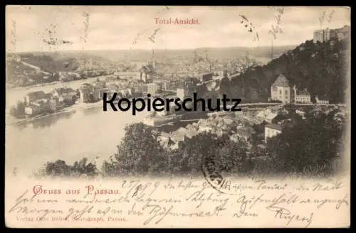 ALTE POSTKARTE GRUSS AUS PASSAU TOTAL-ANSICHT TOTAL PANORAMA 1899 PHOTOGRAPH OTTO BÖHM postcard cpa AK Ansichtskarte