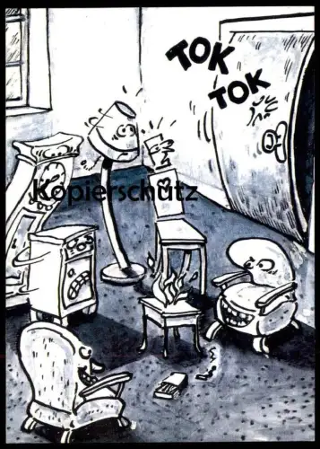 EDGAR WERBEPOSTKARTE CARTOON MARTIN HERBERS UHR STUHL #910 Reklame Comic advertising postcard Postkarte chair clock lamp