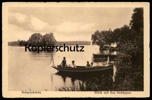 ALTE POSTKARTE BERLIN SCHMÖCKWITZ BLICK AUF DEN SEDDINSEE Boot Familie family Schmoeckwitz Ansichtskarte AK postcard cpa