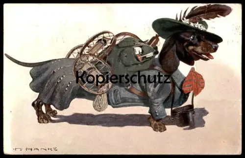 ALTE POSTKARTE DACKEL BERGSTEIGER SIGN. H. HANKE alpiniste climber teckel basset dachshund hunter humour dog postcard