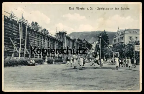 ALTE POSTKARTE BAD MÜNSTER AM STEIN SPIELPLATZ AN DEN SALINEN Kinder children Karussell Ebernburg playground aire de jeu