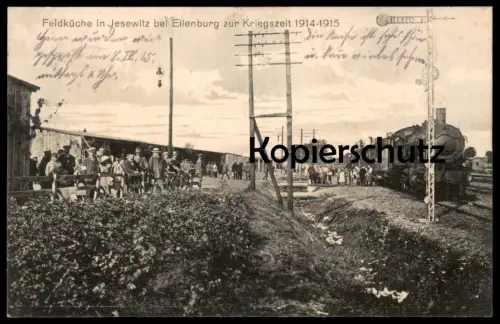 ALTE POSTKARTE FELDKÜCHE IN JESEWITZ BEI EILENBURG DAMPFLOK 1915 Bahnhof steam train locomotive à vapeur station gare AK