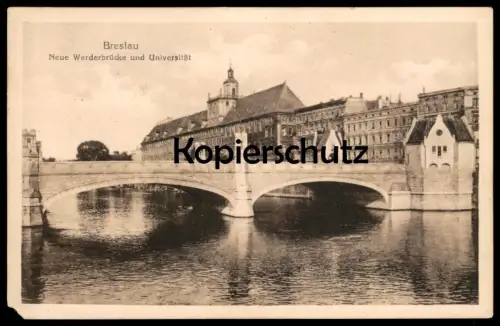 ALTE POSTKARTE BRESLAU NEUE WERDERBRÜCKE UND UNIVERSITÄT Wroclaw Brassel Schlesien Deutsche Lufthansa Briefmarke DDR