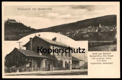 ALTE POSTKARTE GRUSS VOM BAHNHOF SPANGENBERG BEZIRK CASSEL GEPFLEGTE WEINE Kassel station gare postcard Ansichtskarte
