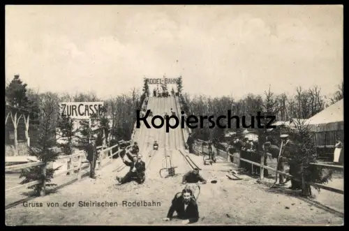 ALTE POSTKARTE GRUSS VON DER STEIRISCHEN RODELBAHN Kirmes ducasse kermesse fun fair Schausteller Steiermark