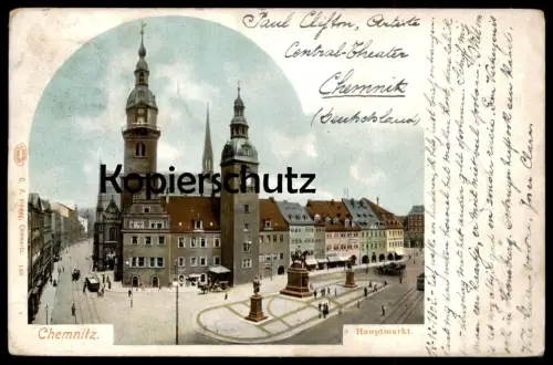 ALTE POSTKARTE CHEMNITZ HAUPTMARKT 1902 VERFASSER PAUL CLIFTON ARTIST CIRCUS ZIRKUS CENTRAL-THEATER cpa postcard AK