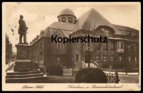 ALTE POSTKARTE DÜREN RHEINLAND KREISHAUS UND BISMARCKDENKMAL monument Bismarck Löwe lion postcard Ansichtskarte cpa AK