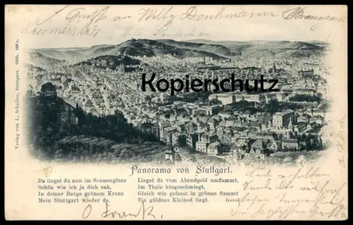 ALTE POSTKARTE PANORAMA VON STUTTGART 1899 Totalansicht Gesamtansicht Total cpa postcard AK Ansichtskarte