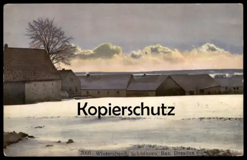 ALTE POSTKARTE WINTERABEND SCHÖNBORN BEZ. DRESDEN Schoenborn Sachsen Winter Schnee snow hiver Ansichtskarte AK cpa