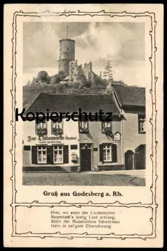 ALTE POSTKARTE GRUSS AUS GODESBERG A. RH. ZUR LINDENWIRTIN Ännchen Gedicht Spruch cpa postcard AK Bad Godesberg