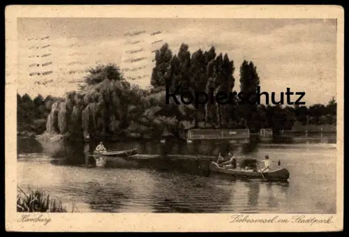 ALTE POSTKARTE HAMBURG LIEBESINSEL IM STADTPARK Kanu Klepper ? Liebesinseln Park Boot boat AK Ansichtskarte postcard cpa