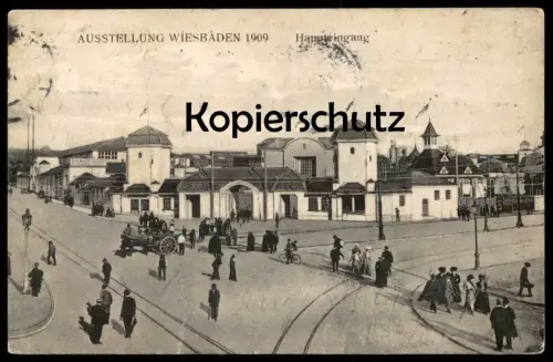 ALTE POSTKARTE WIESBADEN AUSSTELLUNG 1909 HAUPTEINGANG Kunst art exhibition fair exposition cpa postcard Ansichtskarte