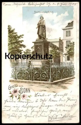 ALTE LITHO POSTKARTE GRUSS AUS BONN BEETHOVENDENKMAL Ludwig van Beethoven Denkmal monument cpa postcard AK Ansichtskarte