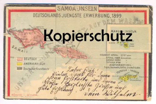 ALTE POSTKARTE SAMOA-INSELN DEUTSCHLAND'S JUENGSTE ERWERBUNG 1899 SAWAII UPOLU KOLONIE MANUA TUTUILA AMERIKA colony