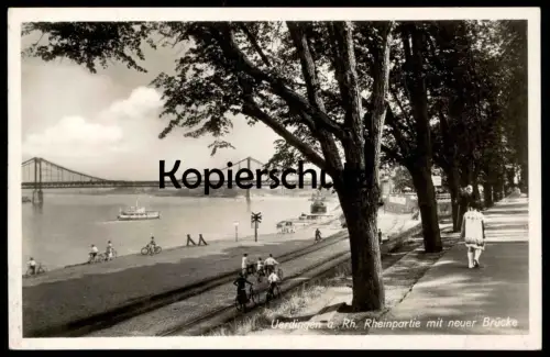 ALTE POSTKARTE UERDINGEN 1936 RHEINPARTIE MIT NEUER BRÜCKE VERFASSER SCHREIBT ÜBER EINWEIHUNG A H BRÜCKE Krefeld Crefeld