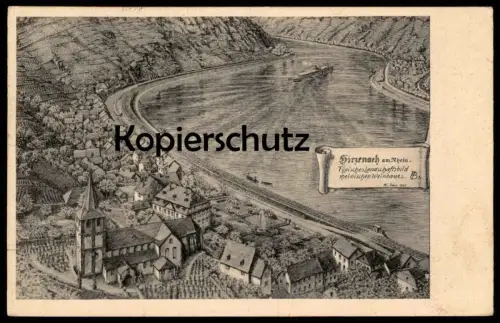 ALTE KÜNSTLER POSTKARTE HIRZENACH AM RHEIN TYPISCHES LANDSCHAFTSBILD RHEINISCHEN WEINBAUS BOPPARD cpa AK Ansichtskarte