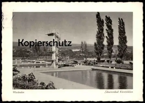 ALTE POSTKARTE WIESBADEN SCHWIMMBAD KLEINFELDCHEN Bad bath swimming pool piscine Freibad Hessen Ansichtskarte postcard