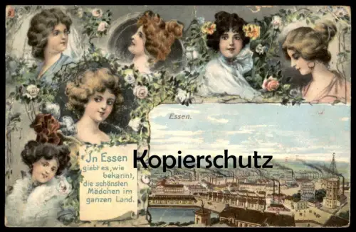 ALTE POSTKARTE IN ESSEN GIEBT ES WIE BEKANNT DIE SCHÖNSTEN MÄDCHEN IM GANZEN LAND Fabrik Krupp postcard AK Ansichtskarte