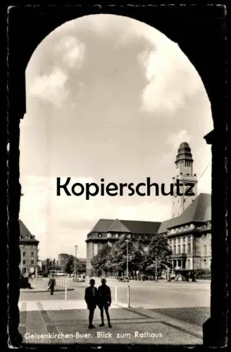 ÄLTERE POSTKARTE GELSENKIRCHEN-BUER BLICK ZUM RATHAUS Kinder Schulkinder enfants children pupil VW Tram tramway NRW