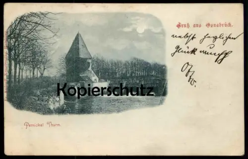 ALTE POSTKARTE GRUSS AUS OSNABRÜCK MONDSCHEIN 1899 PERNICKEL THURM Pernickelturm Turm tower tour Ansichtskarte postcard