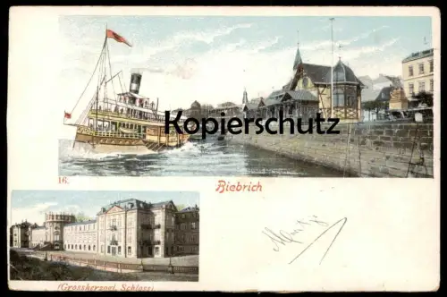 ALTE POSTKARTE BIEBRICH HAFEN GROSSHERZOGLICHES SCHLOSS Schiff ship Dampfer steam ship castle chateau Wiesbaden AK cpa