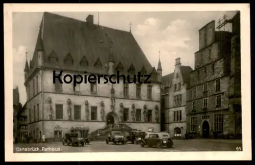 ALTE POSTKARTE OSNABRÜCK RATHAUS PKW ANHÄNGER DKW FA 600 Auto Alte Autos car cars AK Ansichtskarte cpa postcard