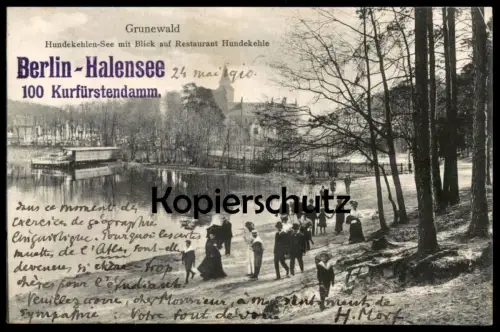 ALTE POSTKARTE BERLIN GRUNEWALD HUNDEKEHLEN-SEE MIT BLICK AUF RESTAURANT HUNDEKEHLE Halensee Familie Kind Hundekehlesee