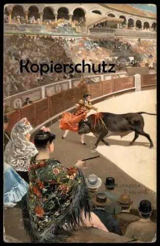 ALTE POSTKARTE ESTOCADA À VOLAPIÈ STIERKAMPF Torero corrida bullfight tauromachie horse Pferd cheval cpa AK postcard