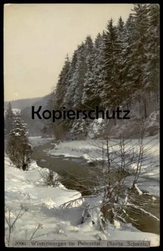 ALTE POSTKARTE WINTERMORGEN IM POLENZTAL SÄCHSISCHE SCHWEIZ Hockstein Hohnstein Sachsen Photochromie Winter Schnee snow
