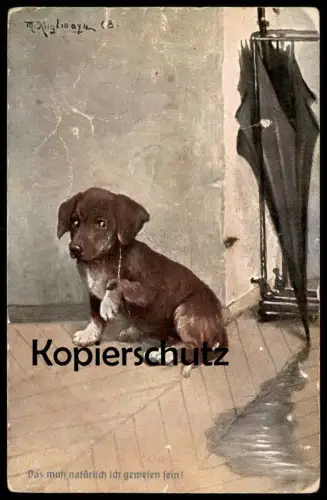 ALTE KÜNSTLER POSTKARTE DACKEL DAS MUSS NATÜRLICH ICH GEWESEN SEIN MAX KUGLMAYR HUMOR Hund teckel basset dachshund dog
