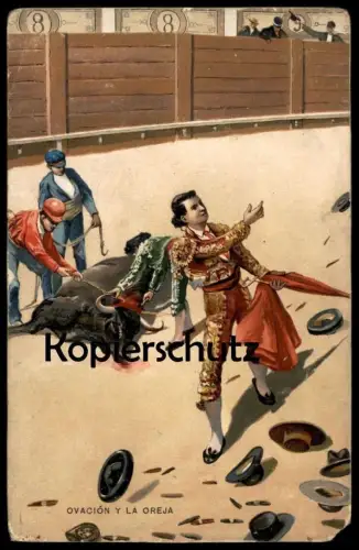 ALTE POSTKARTE OVACIÓN Y LA OREJA STIERKAMPF Torero corrida bullfight tauromachie cpa AK postcard Ansichtskarte