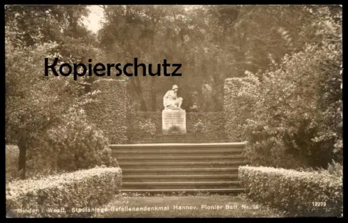 ALTE POSTKARTE MINDEN IN WESTFALEN STADTANLAGE-GEFALLENENDENKMAL HANNOVER PIONIER BATL. NR.10 Denkmal monument soldier