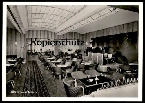 ÄLTERE POSTKARTE BLICK IN DEN MITTELRAUM KONZERT-CAFÉ-RESTAURANT HEMESATH DÜSSELDORF KONTRABASS postcard Ansichtskarte